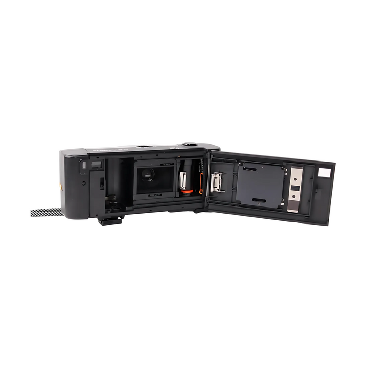 Open back panel of Canon Snappy 50 revealing internal film spool and transport rollers at ClubCamera.com