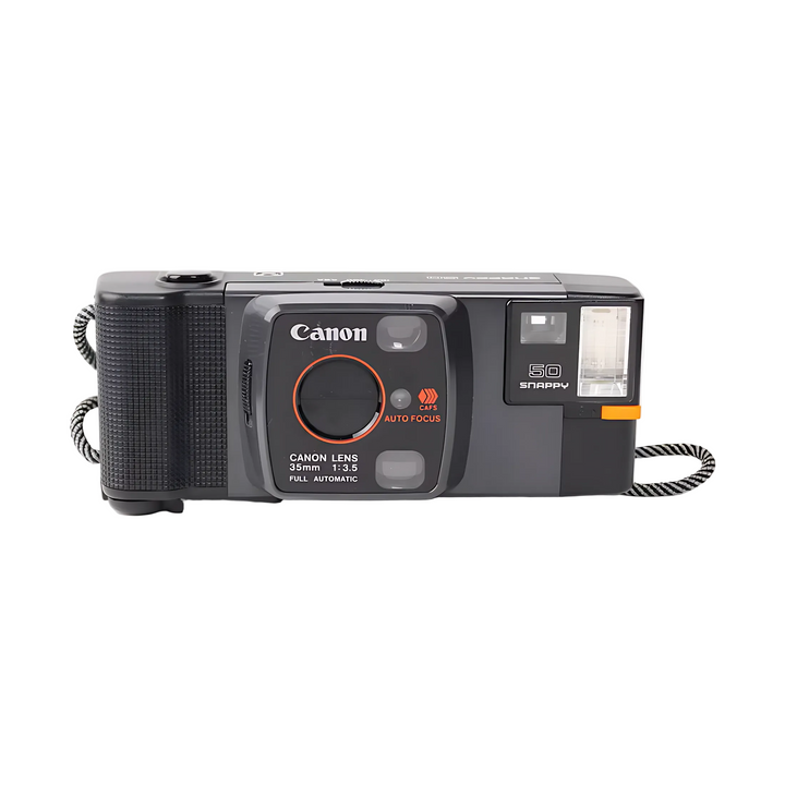 Black Canon Snappy 50 compact film camera with textured grip and full automatic operation from ClubCamera.com