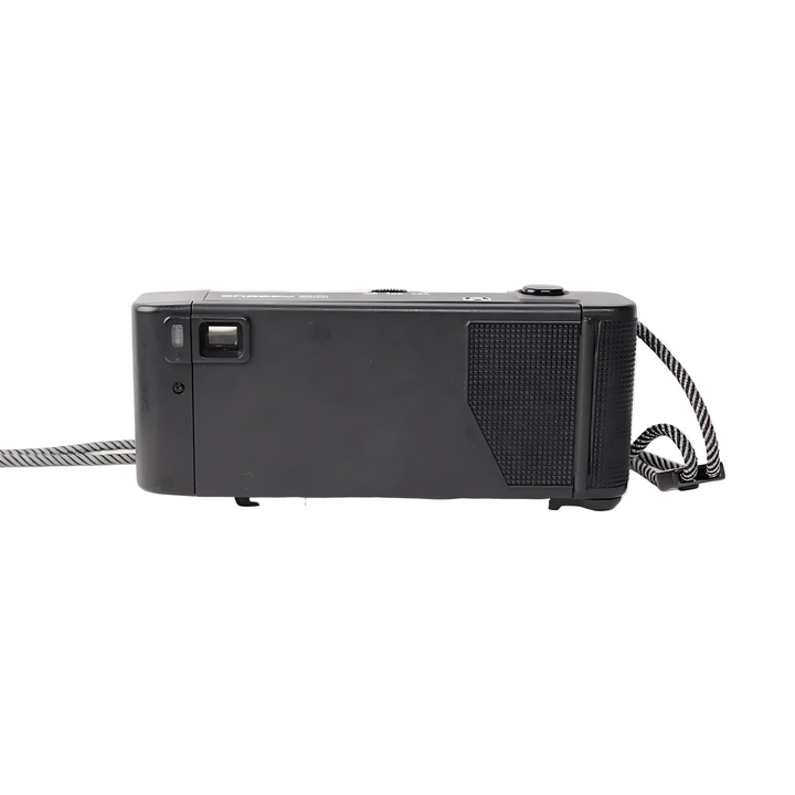 Back view of black Canon Snappy 50 highlighting ergonomic grip and simple point-and-shoot design at ClubCamera.com