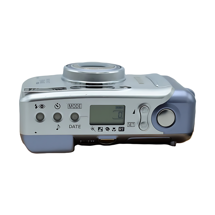 Top view of Canon Sure Shot 130uII rear controls mode dial LCD screen and SET button from ClubCamera.com