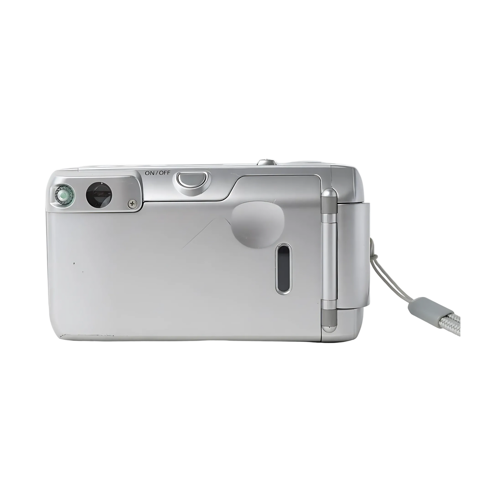 Rear view silver Canon Sure Shot 150u film camera with matte finish and green power button at ClubCamera.com
