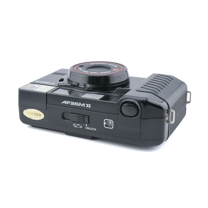 Black Canon AF35M II rear angle showing ISO dial and ClubCamera.com