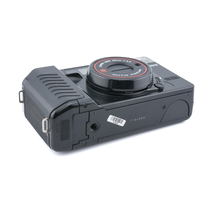 Top-rear view of used black Canon AF35M II with barcode sticker visible