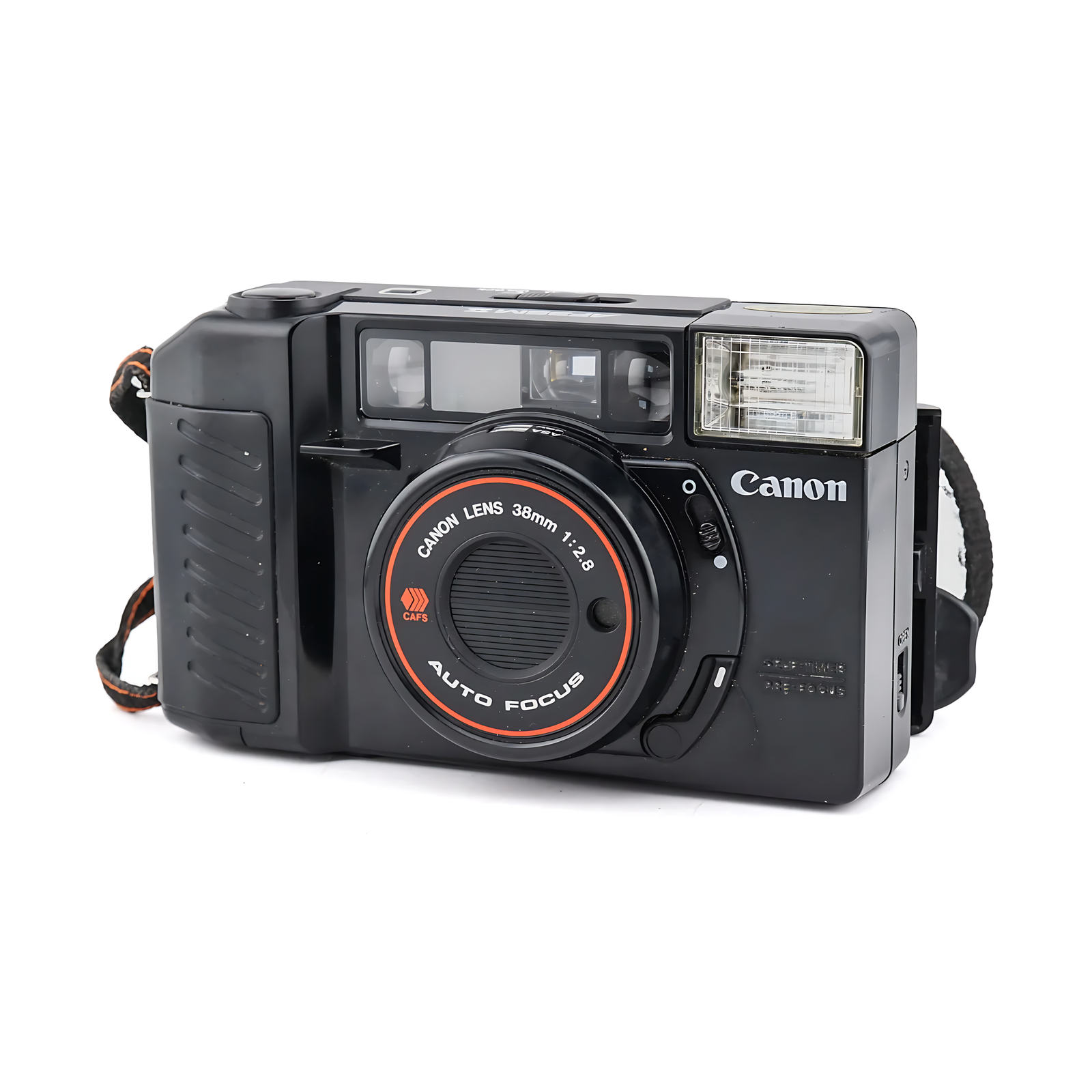 Black Canon AF35M II 35mm camera with silver logo and ClubCamera.com