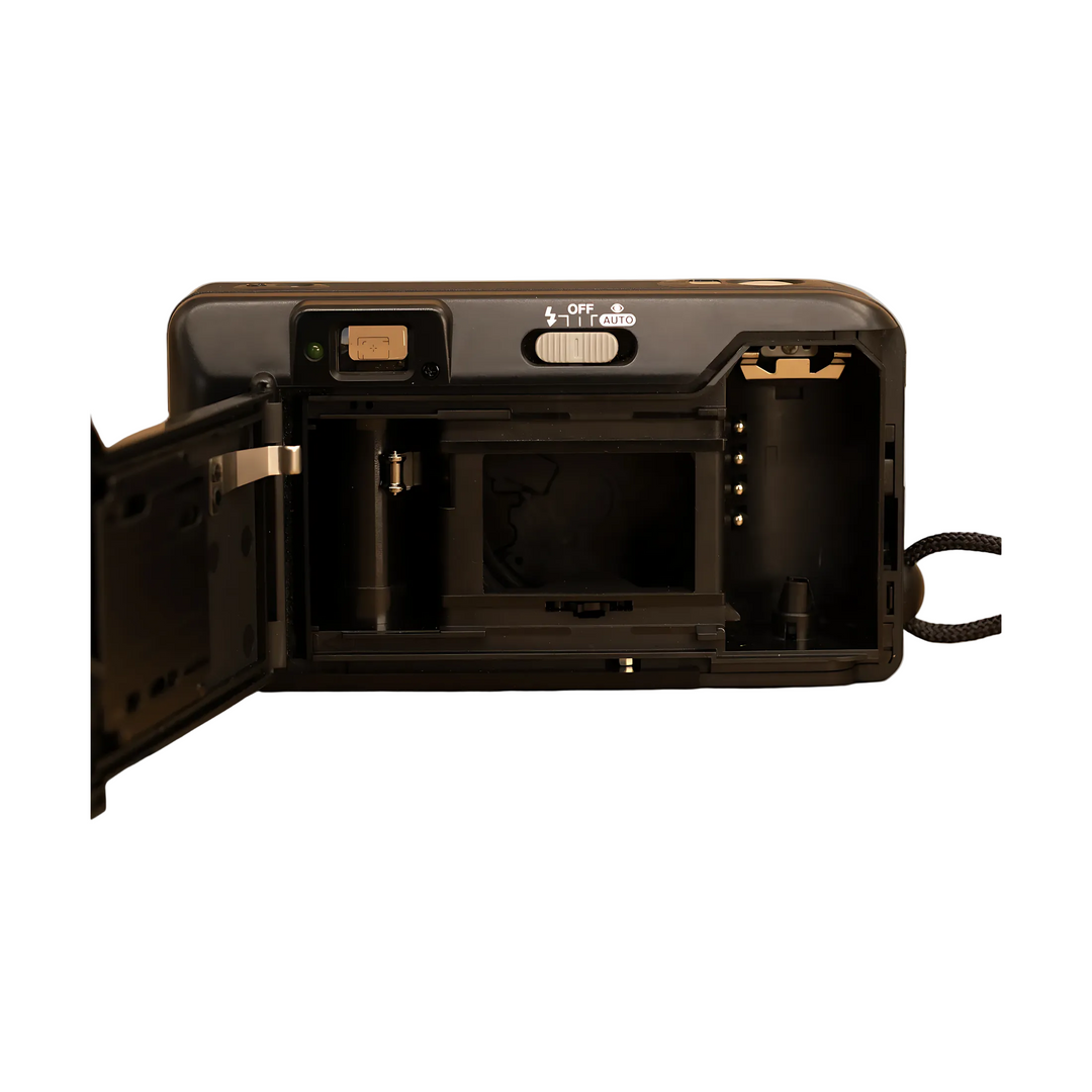 Canon Sure Shot Max 35mm film camera rear interior with open back panel and metal contacts at ClubCamera.com
