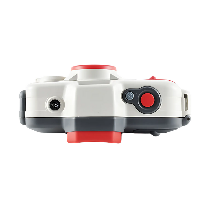 Compact rugged Canon Sure Shot WP-1 film camera with matte white body and red accents from ClubCamera.com
