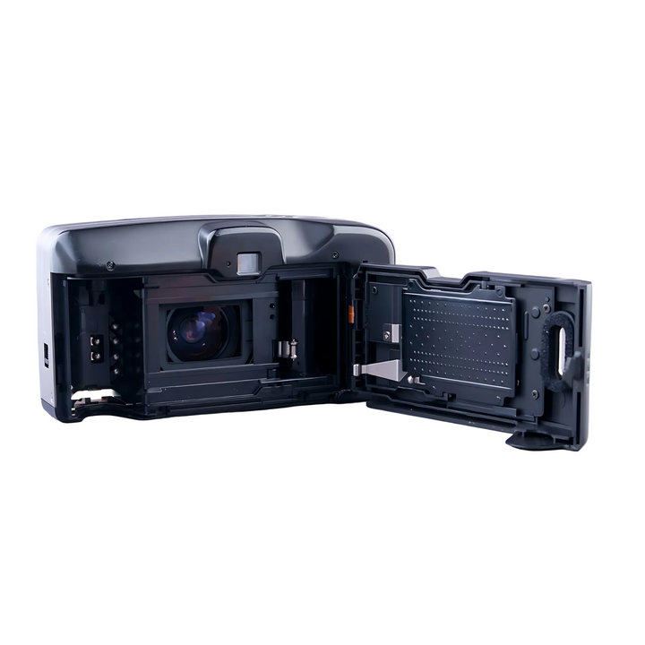 Open back Canon Sure Shot Z115 film camera showing interior mechanism and film compartment