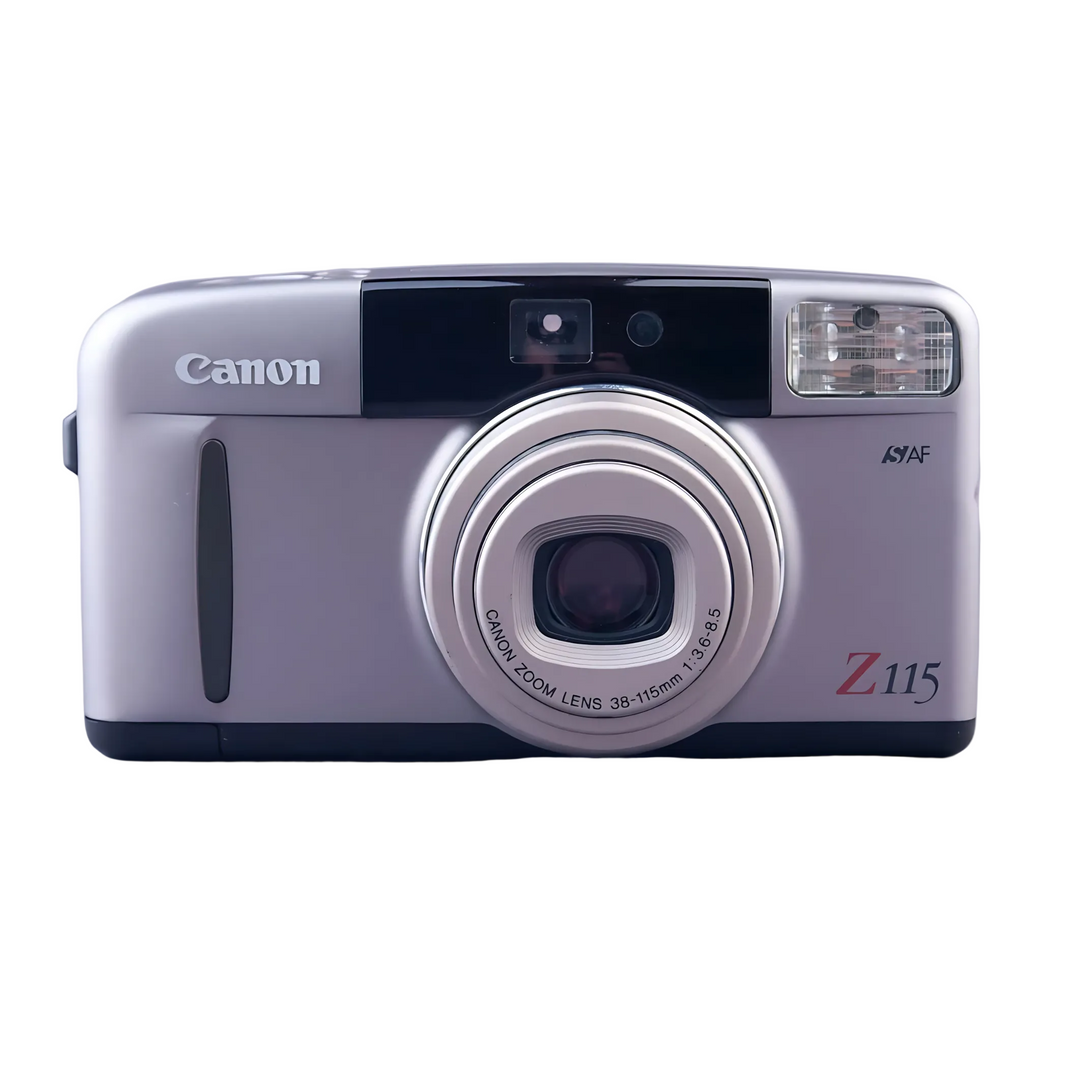 Canon Sure Shot Z115 silver 35mm film camera front view with zoom lens at ClubCamera.com