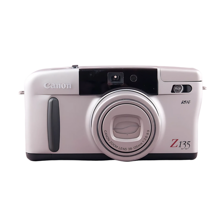 Front view silver Canon Sure Shot Z135 Zoom 35mm camera with AF logo and red model badge