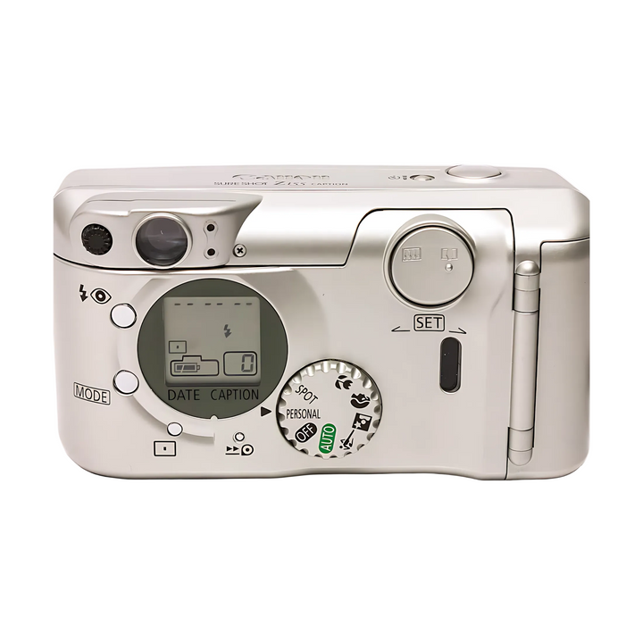 Rear LCD screen and mode dial of Canon Sure Shot Z155 Caption film camera from ClubCamera.com