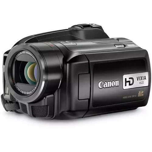 ClubCamera.com Canon VIXIA HG20 close-up of 12x zoom lens with green coating and branding details