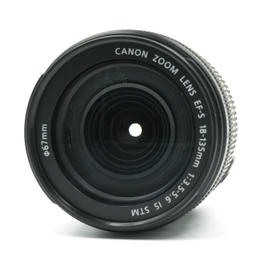 ClubCamera Canon EF-S 18-135mm lens front glass with white engraved text and silver zoom ring edge
