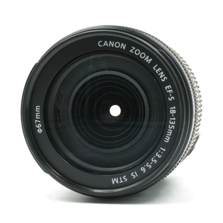 ClubCamera Canon EF-S 18-135mm lens front glass with white engraved text and silver zoom ring edge