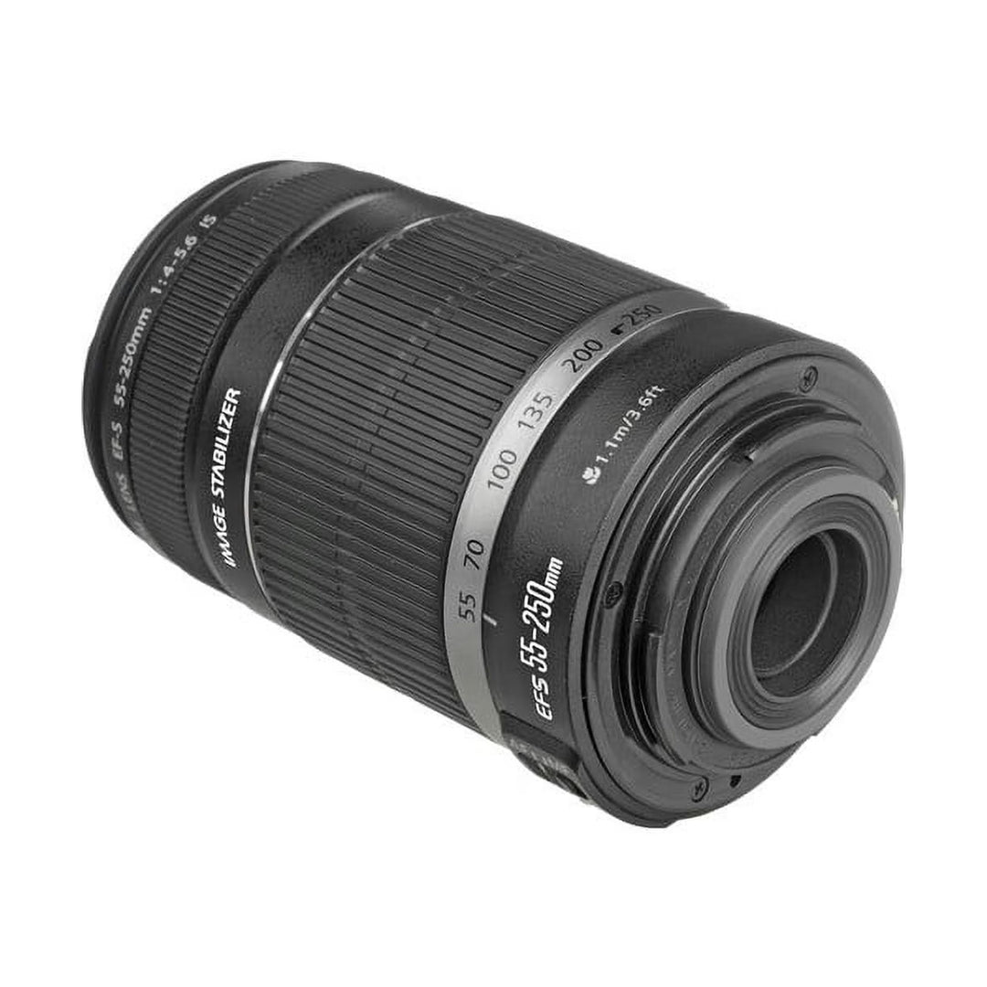 Rear bayonet mount view of black Canon EF-S 55-250mm f/4-5.6 IS II lens showing electrical contacts at ClubCamera.com