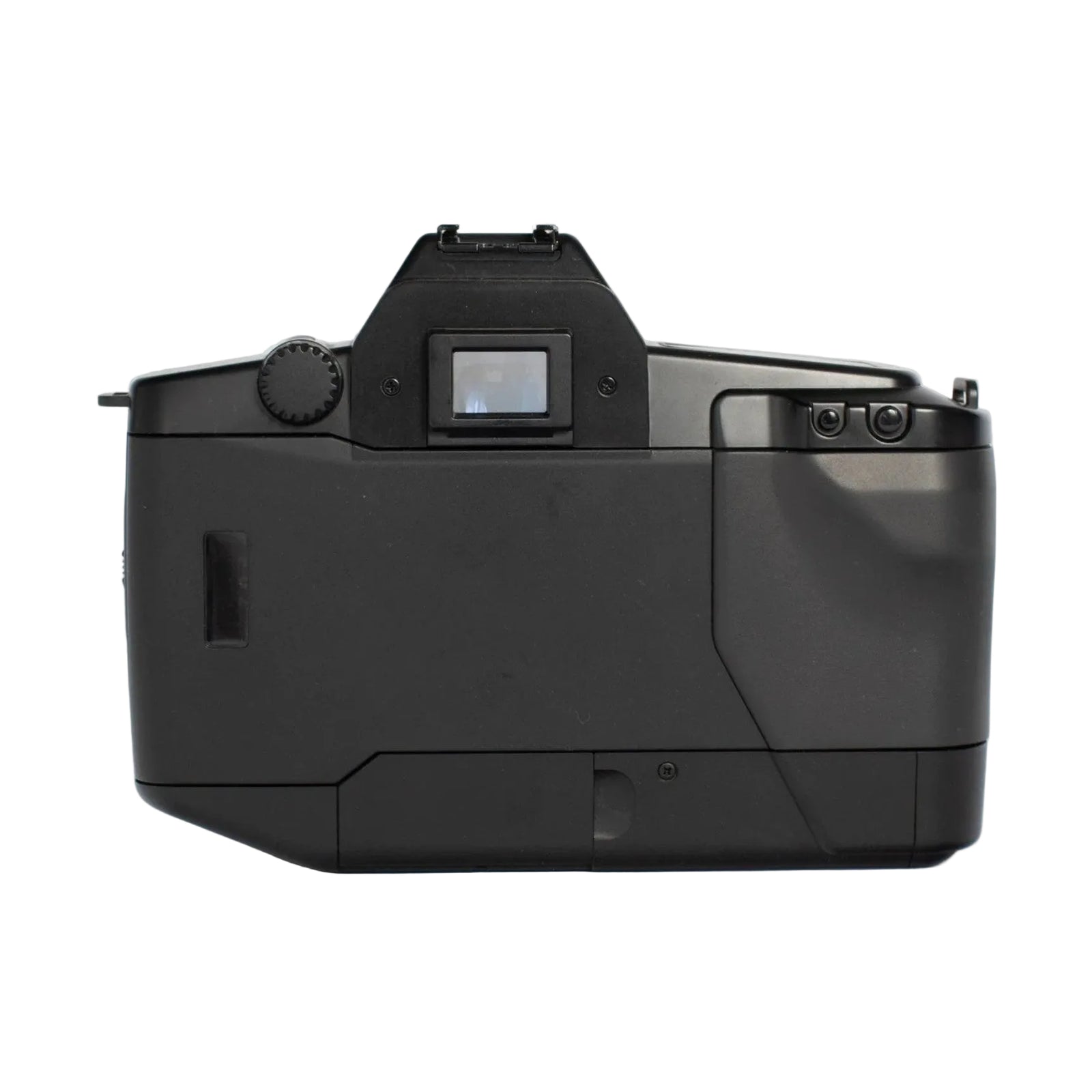 Rear view of black Canon EOS 630 SLR showing LCD screen, mode dial, and grip at ClubCamera.com