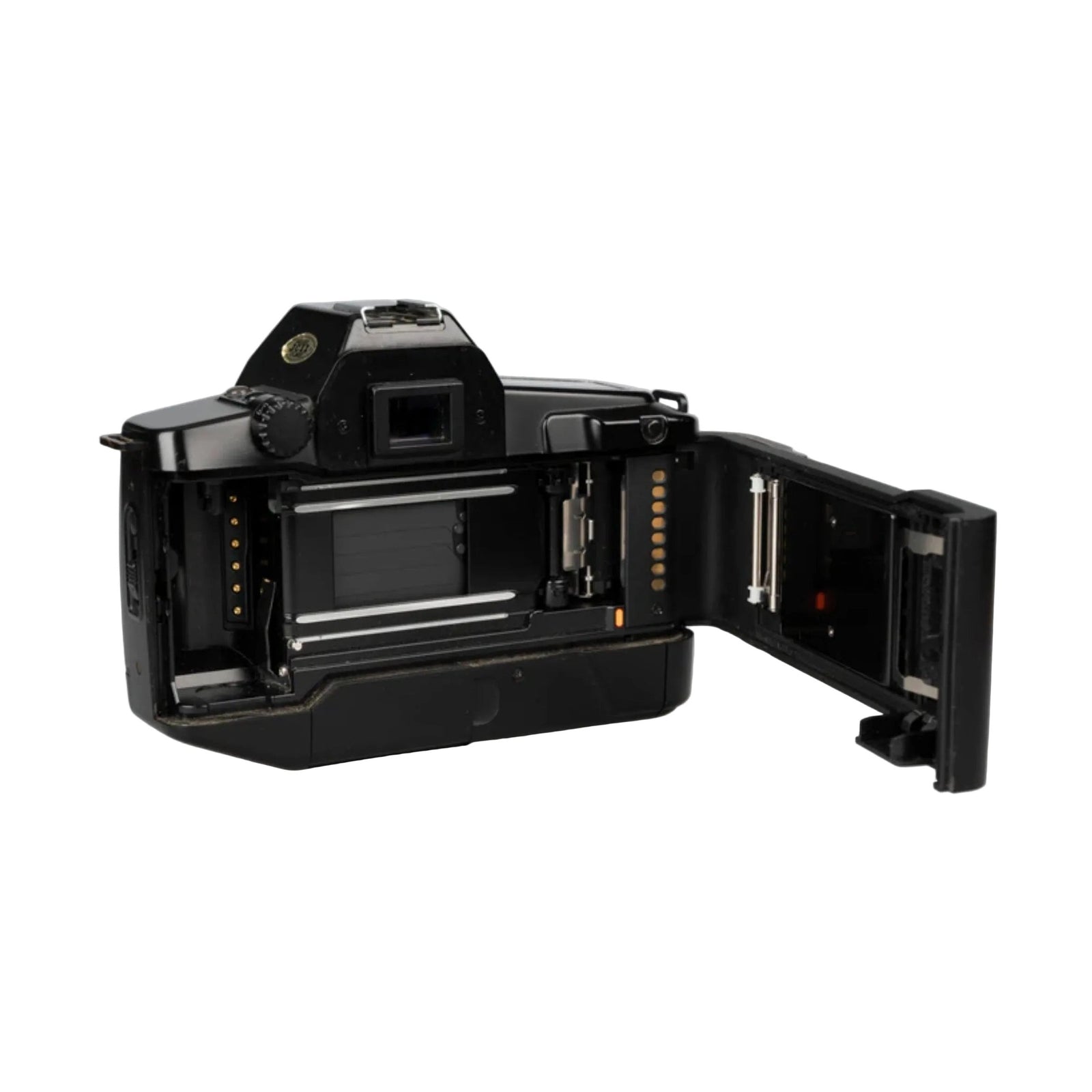 Open back panel of Canon EOS 650 showing 35mm film loading mechanism at ClubCamera.com