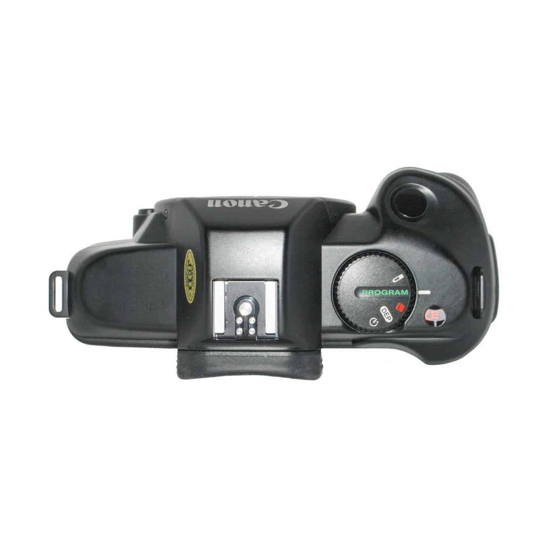 Top-down black Canon EOS 850 body without lens highlighting silver EF mount ring and mode dial at ClubCamera.com