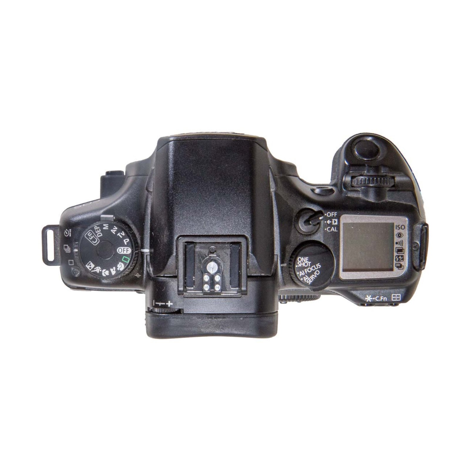 Top view of Canon EOS ELAN 7E mode dial and hot shoe for photography at ClubCamera.com