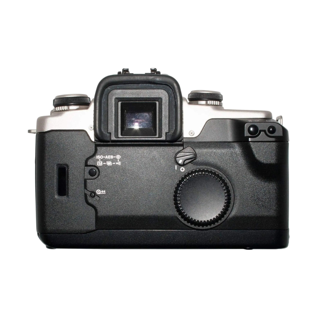ClubCamera Canon EOS Elan IIE rear view highlighting ISO-AEB dials and textured black grip