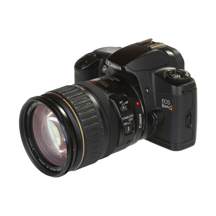 Canon EOS Rebel G SLR kit with black EF 28-80mm zoom lens featuring gold ring and Japan-made markings at ClubCamera.com
