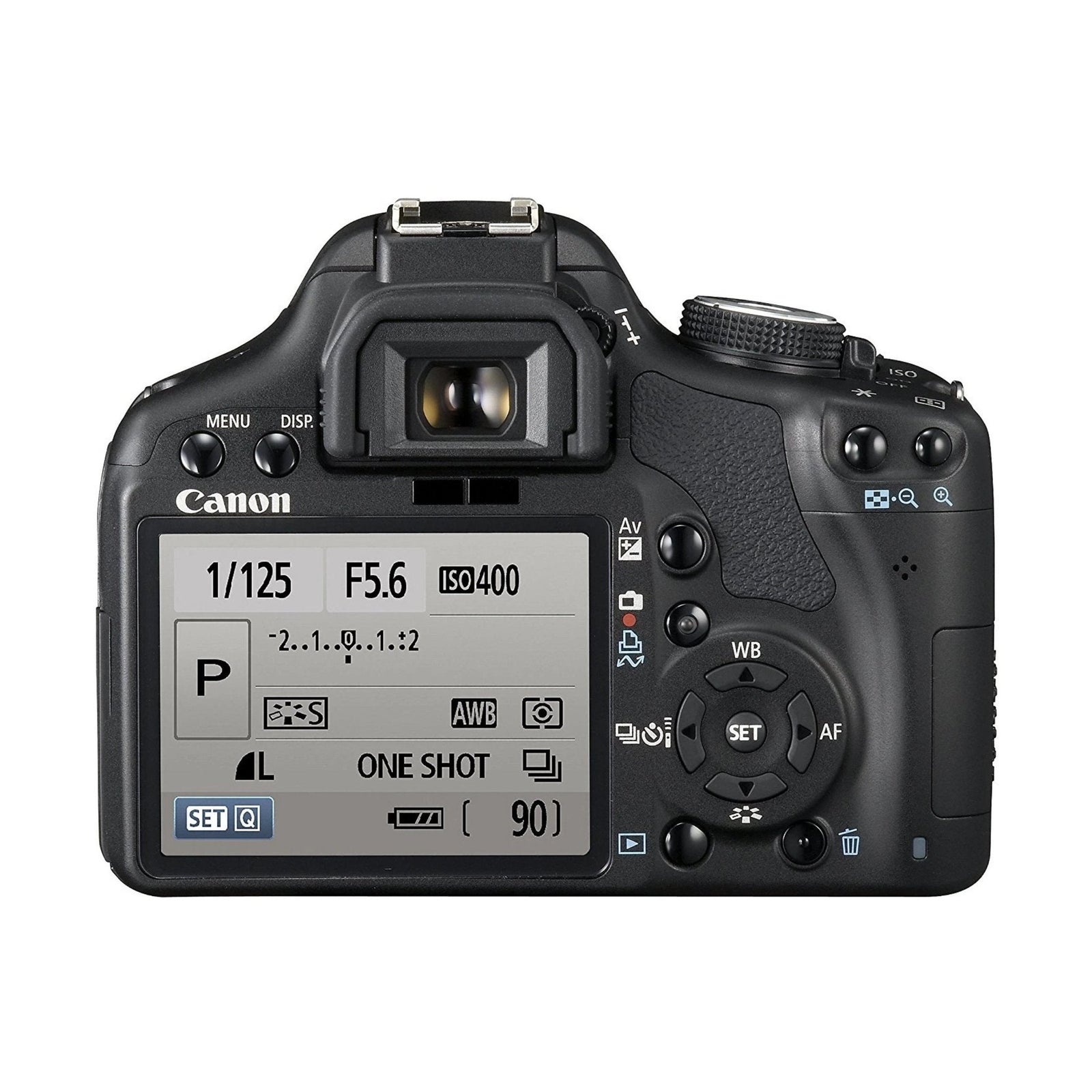 Rear LCD screen settings on black Canon EOS Rebel T1i DSLR from ClubCamera.com