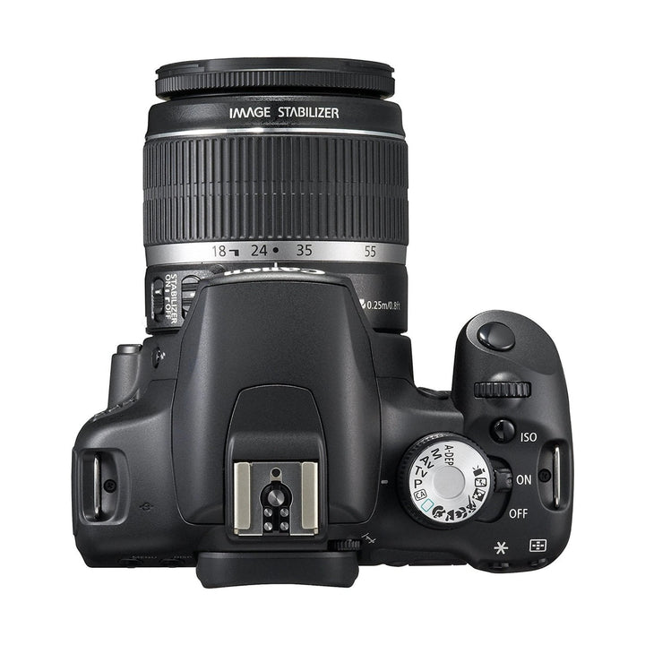 Top view of Canon EOS Rebel T1i mode dial and hot shoe at ClubCamera.com