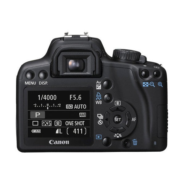 Rear LCD screen of Canon EOS Rebel XS showing settings at ClubCamera.com