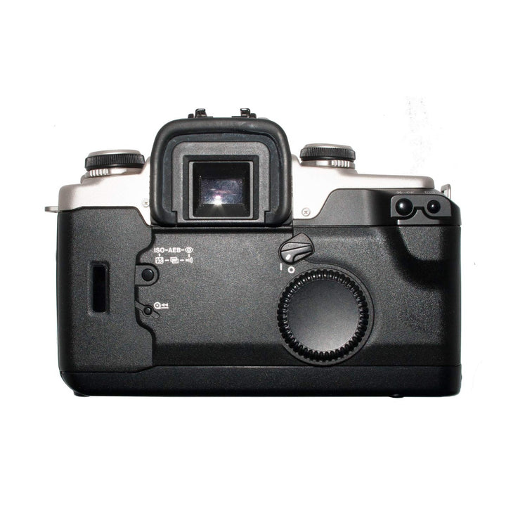 Rear view of Canon EOS Elan II SLR showing ISO-AEB dial and AF-MF switch at ClubCamera.com