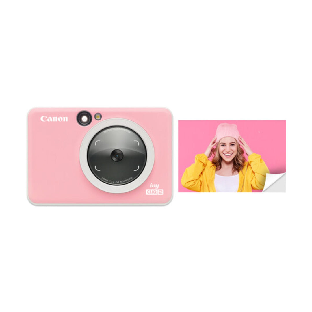 Canon Ivy Cliq2 Petal Pink instant camera with peel-and-stick photo at ClubCamera.com