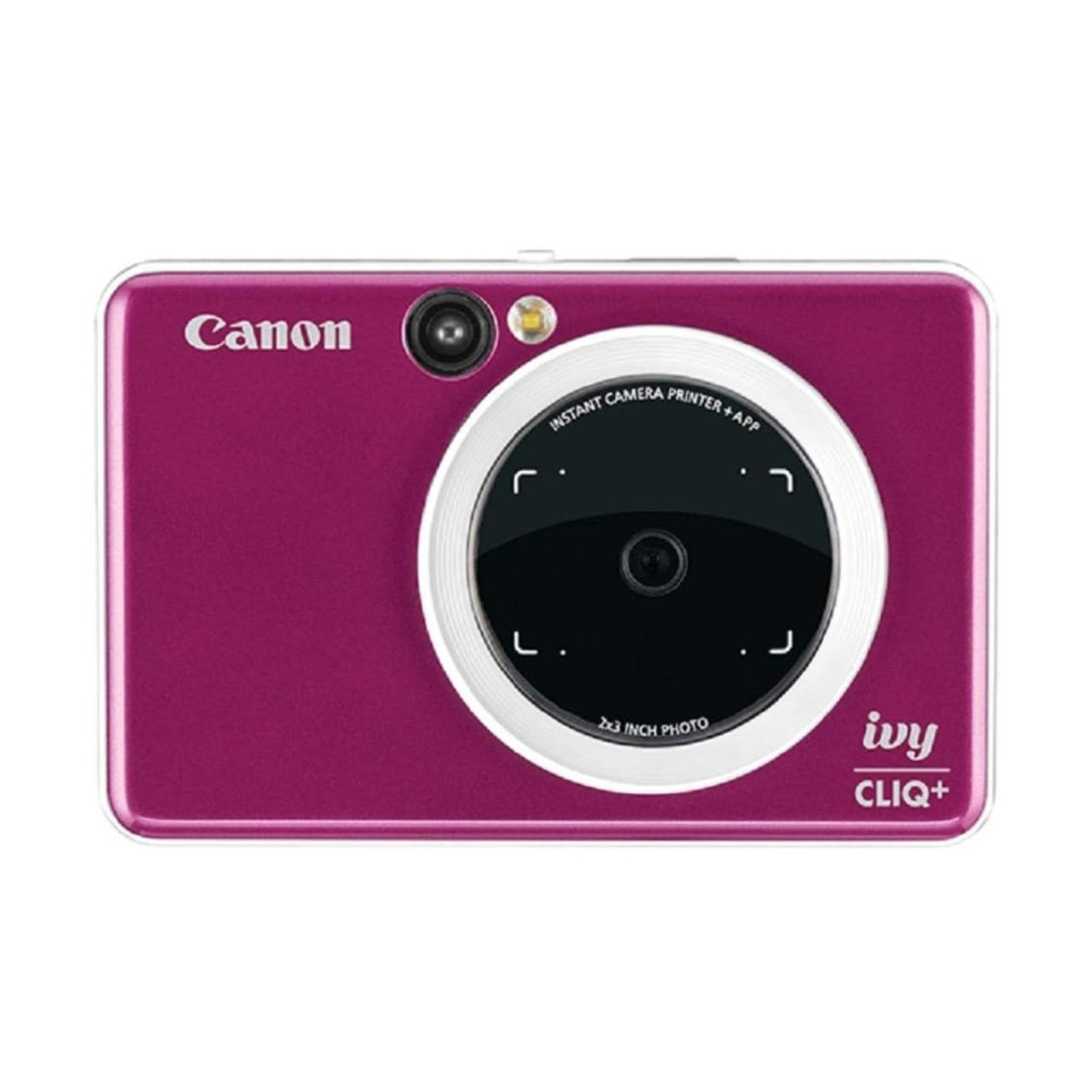 Canon Ivy Cliq Plus Ruby Red instant camera printer with matte metallic finish and selfie mirror for ClubCamera.com