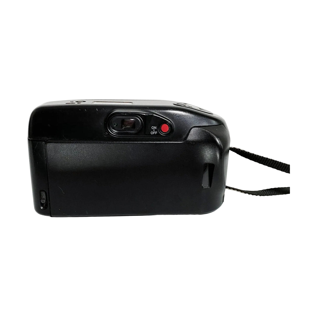 Black Canon Sure Shot Zoom-S rear view with textured grip and woven strap at ClubCamera.com