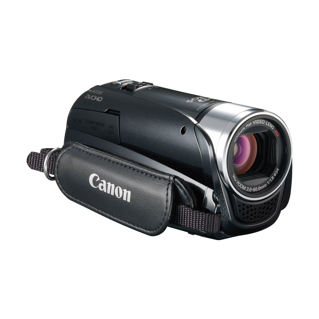 Black Canon VIXIA HF R20 camcorder with silver lens and textured grip at ClubCamera.com