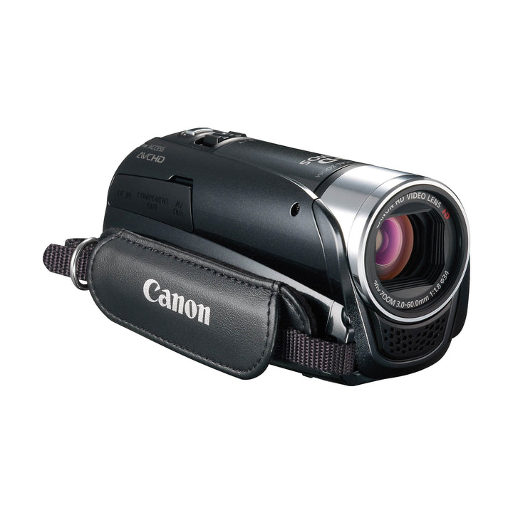 Black Canon VIXIA HF R20 camcorder with silver lens and textured grip at ClubCamera.com