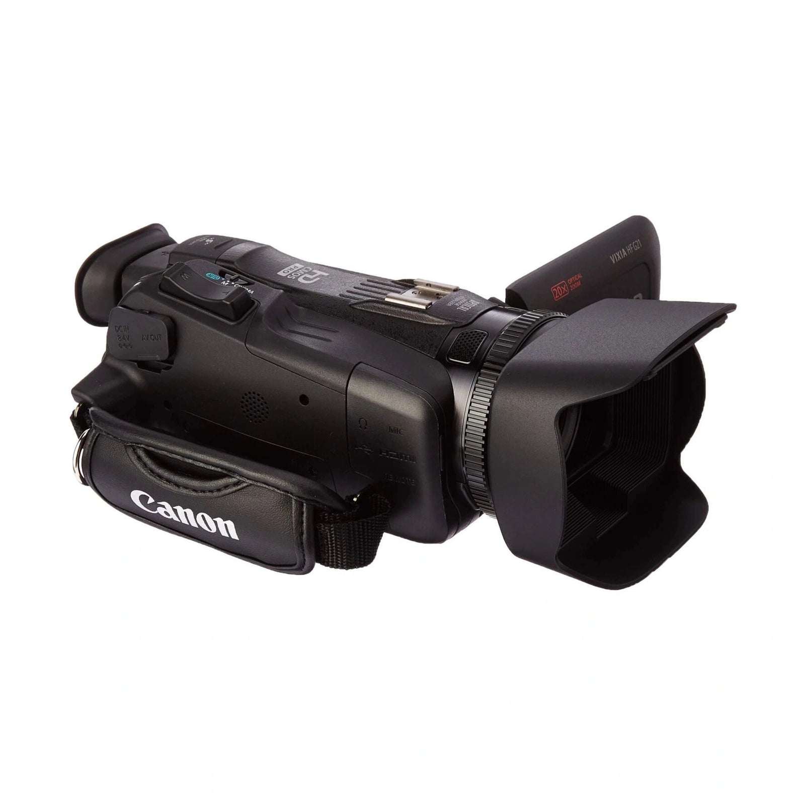 Black Canon VIXIA HF G21 camcorder with textured grip and lens hood at ClubCamera.com