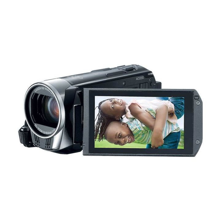 Black Canon VIXIA HF R30 camcorder with extended screen for vlogging, ClubCamera.com