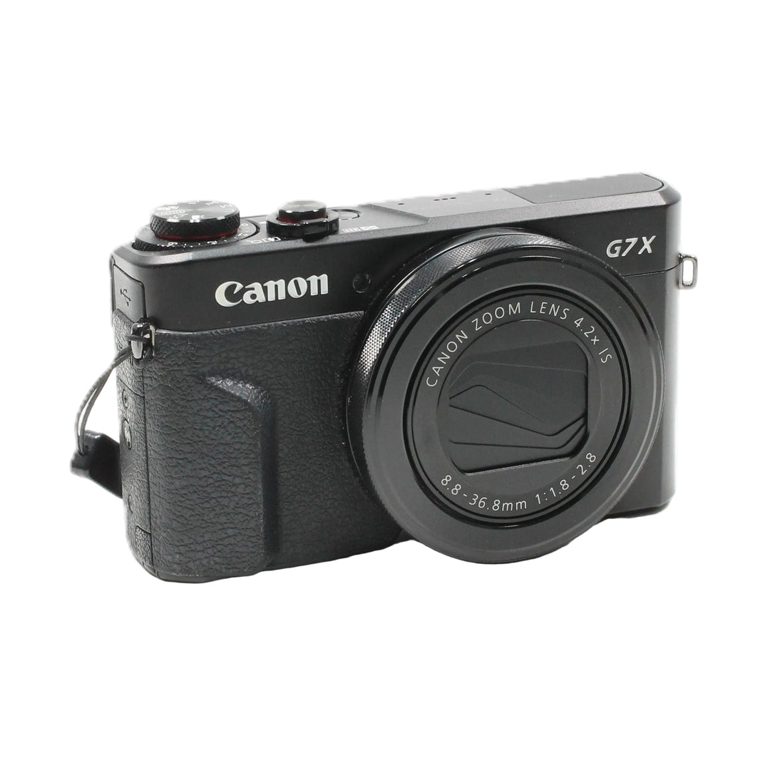 Pebbled rubber grip black Canon G7X Mark II digital point-and-shoot camera from ClubCamera.com