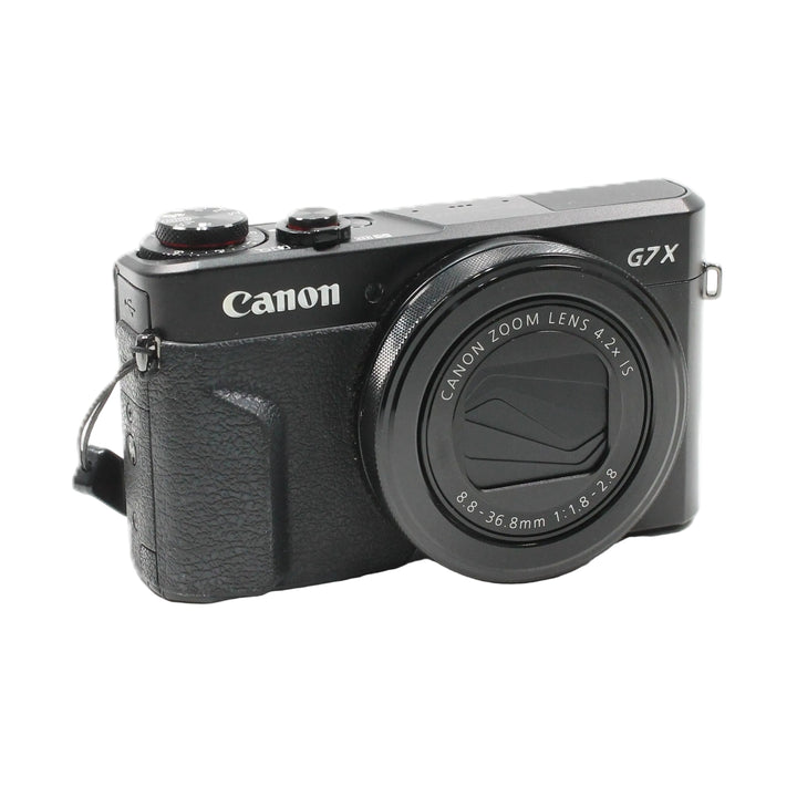 Pebbled rubber grip black Canon G7X Mark II digital point-and-shoot camera from ClubCamera.com