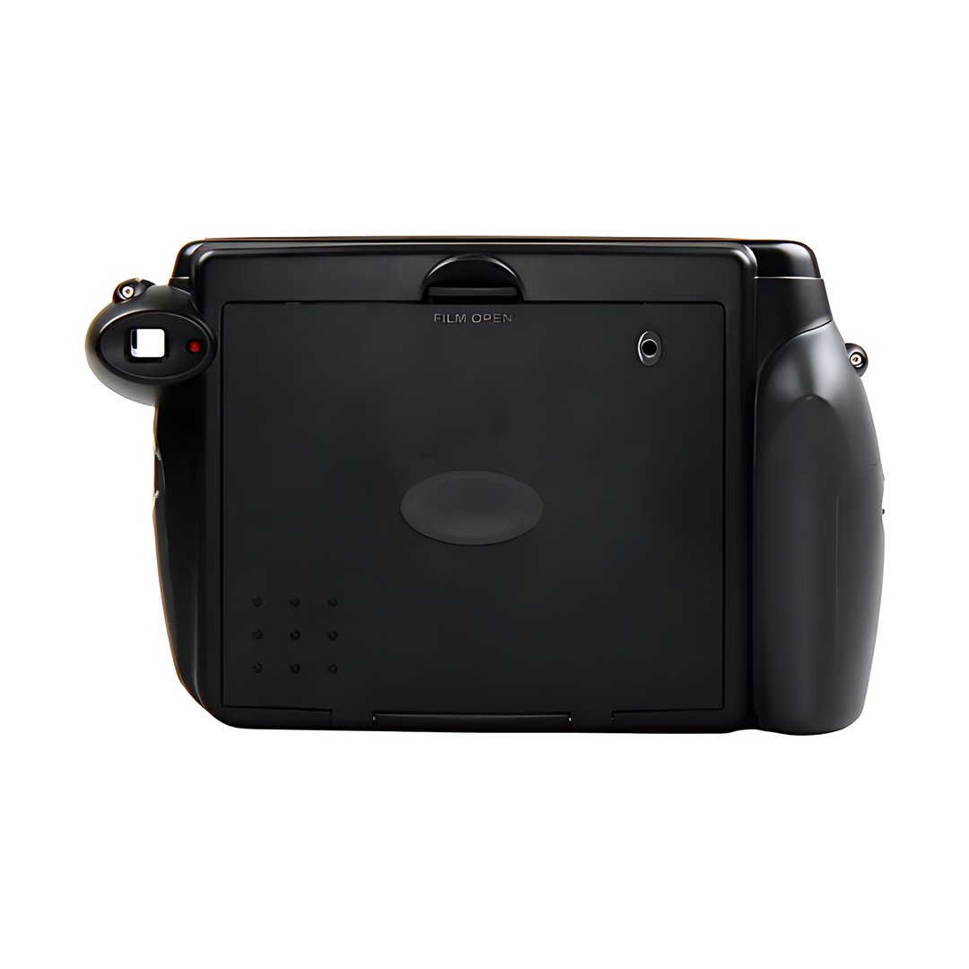 Rear view of black Fujifilm INSTAX Wide 210 showing film ejection slot and grip texture at ClubCamera.com