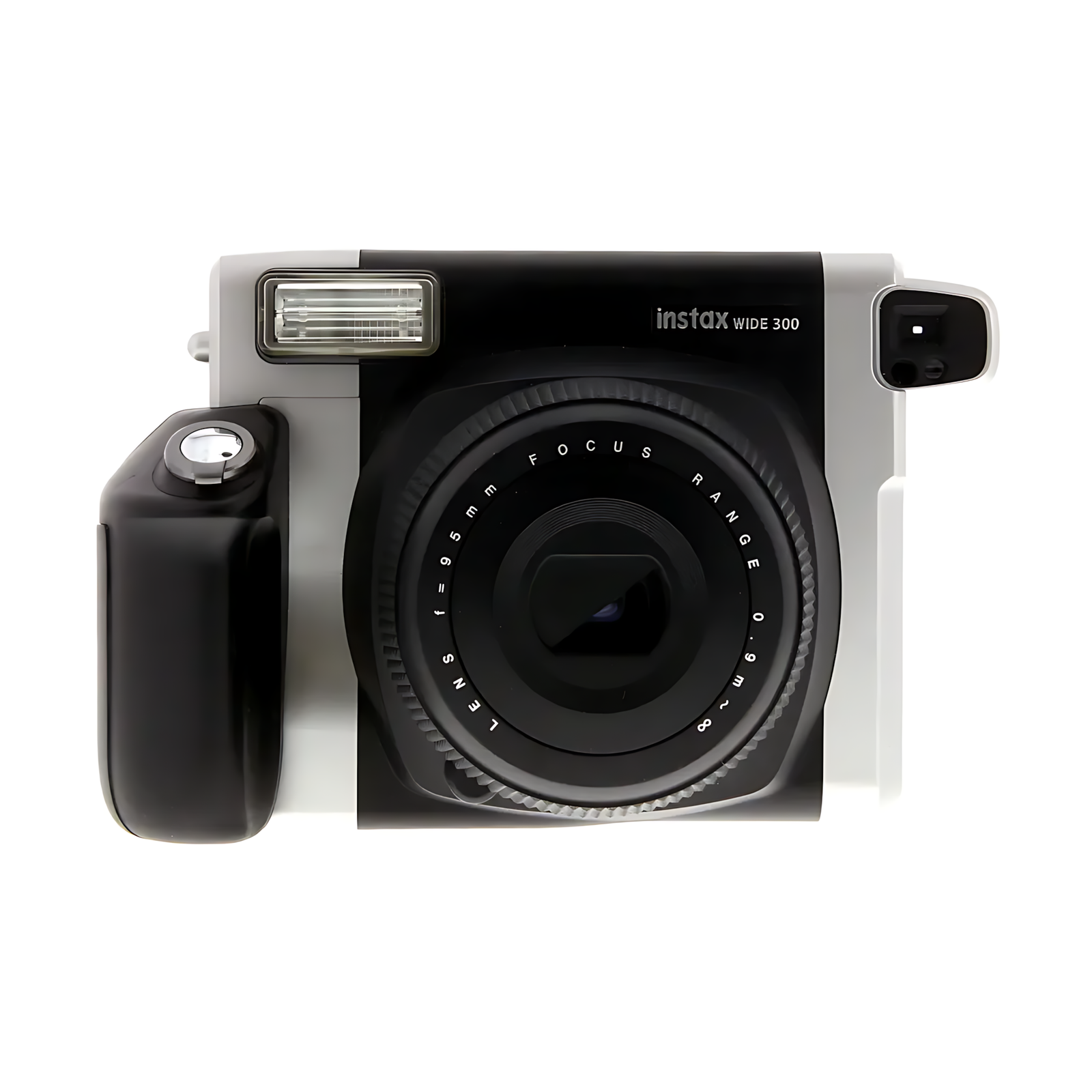 Front shot of black and silver Fujifilm INSTAX Wide 300 wide format instant camera with optical viewfinder at ClubCamera.com