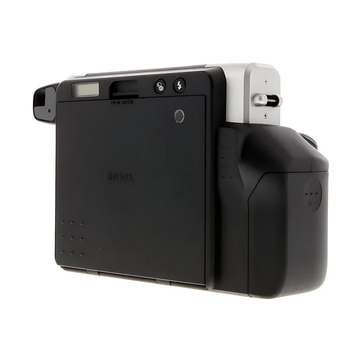Rear view of black Fujifilm INSTAX Wide 300 instant film camera showing battery latch and instax logo at ClubCamera.com