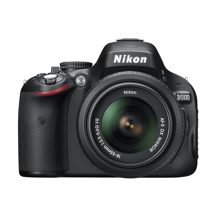 Nikon D5100 DSLR camera by ClubCamera.com with AF-S DX NIKKOR 18-55mm lens and textured black grip