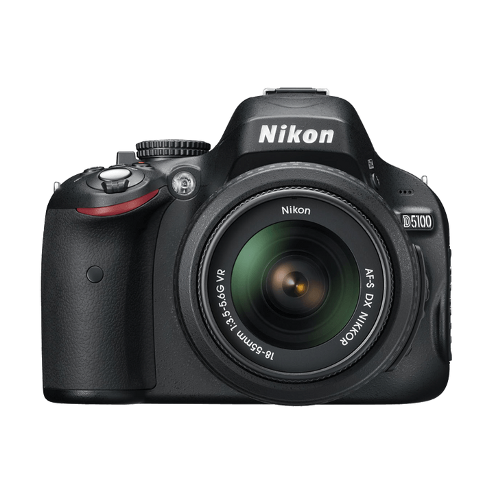 Nikon D5100 DSLR camera by ClubCamera.com with AF-S DX NIKKOR 18-55mm lens and textured black grip