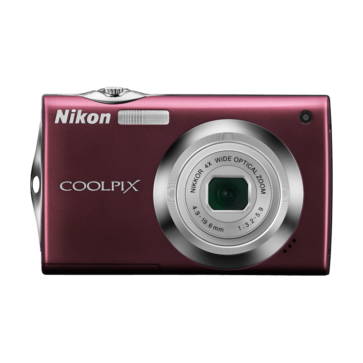 ClubCamera.com maroon Nikon Coolpix S4000 point-and-shoot camera with silver NIKKOR zoom lens accents