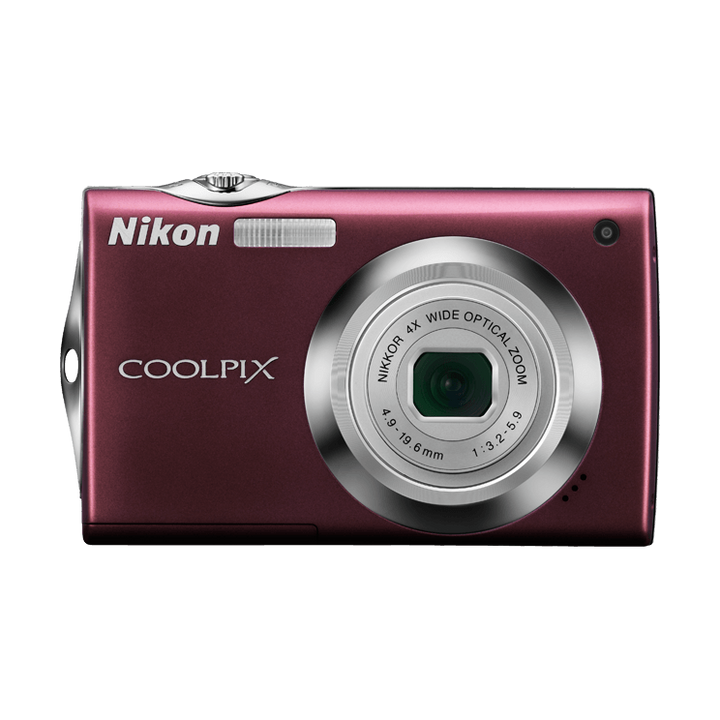 ClubCamera.com maroon Nikon Coolpix S4000 point-and-shoot camera with silver NIKKOR zoom lens accents
