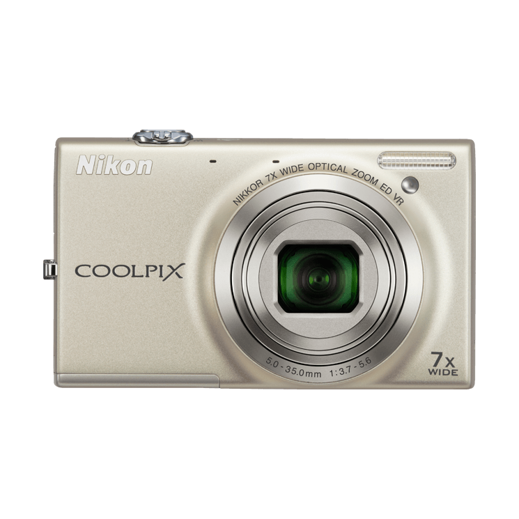ClubCamera.com gold Nikon Coolpix S6100 point-and-shoot camera with NIKKOR 7x optical zoom lens and brushed metallic finish