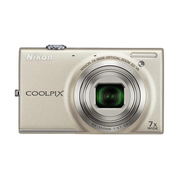 ClubCamera.com gold Nikon Coolpix S6100 point-and-shoot camera with NIKKOR 7x optical zoom lens and brushed metallic finish