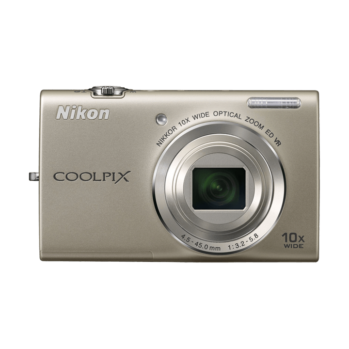 ClubCamera.com silver Nikon Coolpix S6200 point and shoot camera with NIKKOR 10x optical zoom lens
