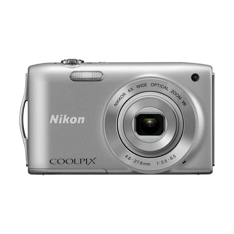 Silver Nikon Coolpix S3300 compact digital camera by ClubCamera.com with NIKKOR 6x optical zoom lens