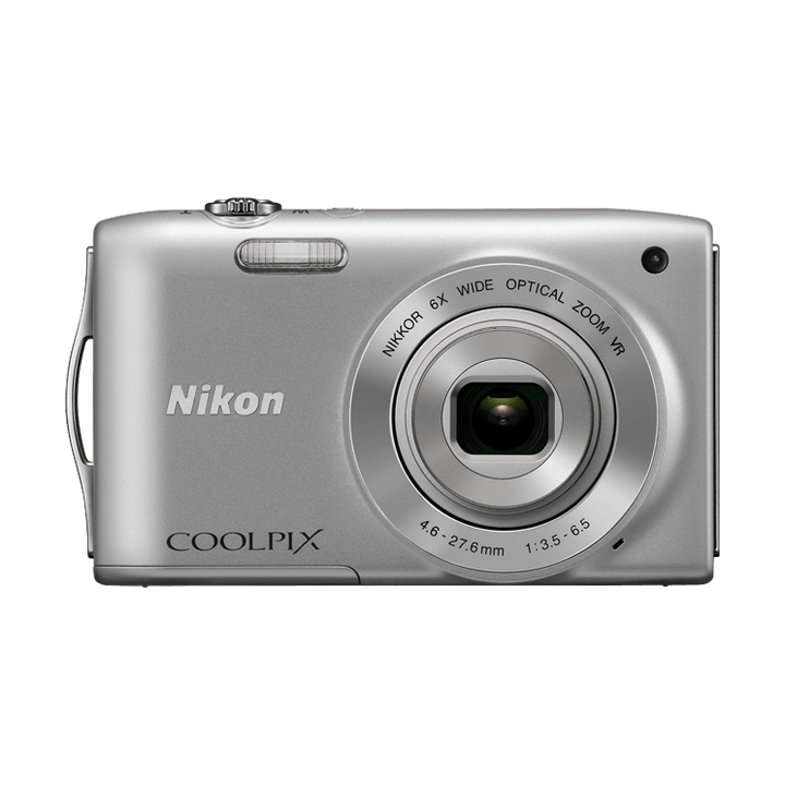 Silver Nikon Coolpix S3300 compact digital camera by ClubCamera.com with NIKKOR 6x optical zoom lens