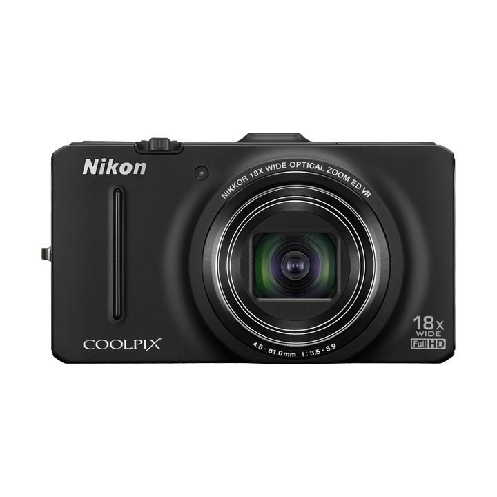 Nikon Coolpix S9300 black point-and-shoot camera with NIKKOR 18x zoom lens by ClubCamera.com